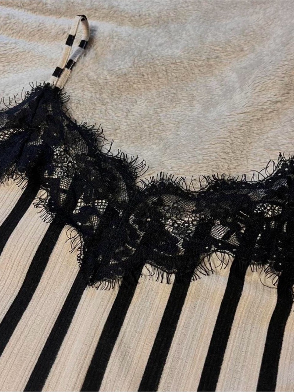 Zara Black Lace Trim Cream & Black Striped Cami Slip